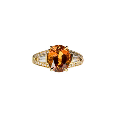 Bague en or rose, Saphir orange et diamants