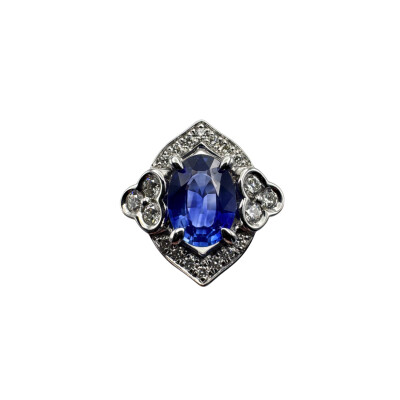 Bague Art Deco en or blanc, Saphir et diamants