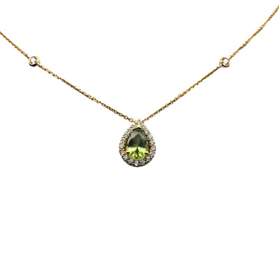 Collier Rêve d'Amour en or rose, Poire Saphir vert et diamants
