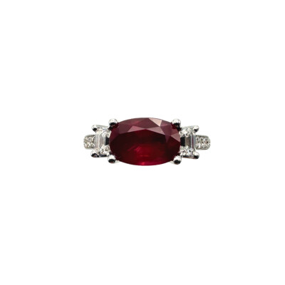 Solitaire or blanc, Rubis et Diamants
