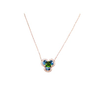 Collier Flora Isabelle Langlois en or rose, Diopside et Topaze
