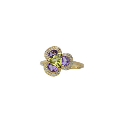Bague Flora Isabelle Langlois or jaune, Améthyste et Péridot