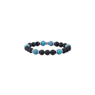 Bracelet IKOBA en Opale bleue et Agate noire 8mm