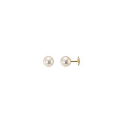 Boucles d'oreilles en or jaune et Perles Akoya du japon 6.5-7mm