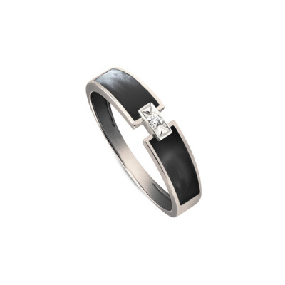 Bague Clozeau HELENA en or blanc, résine grise et diamant