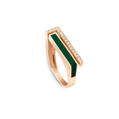 Bague Clozeau SELENA en or rose, résine vert bronze et diamants