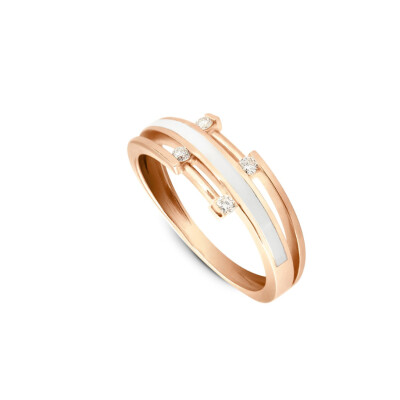 Bague Clozeau en or rose, résine blanche et diamants