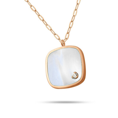 Collier Clozeau en or rose, résine blanche et diamant