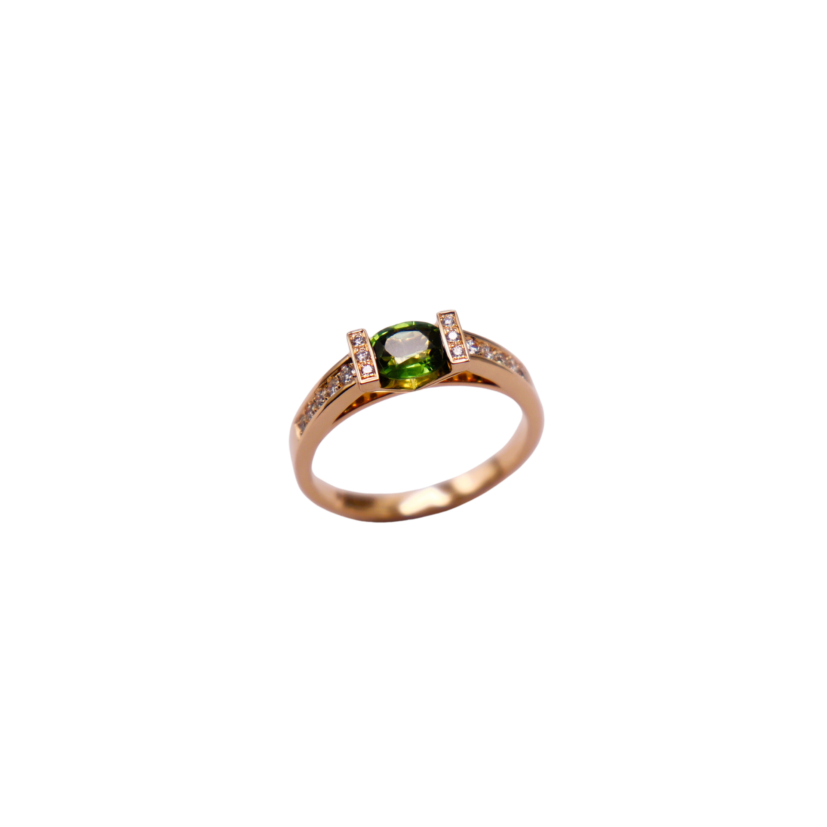 Bague Mini Victorine or rose, diamants et saphir vert vue 2