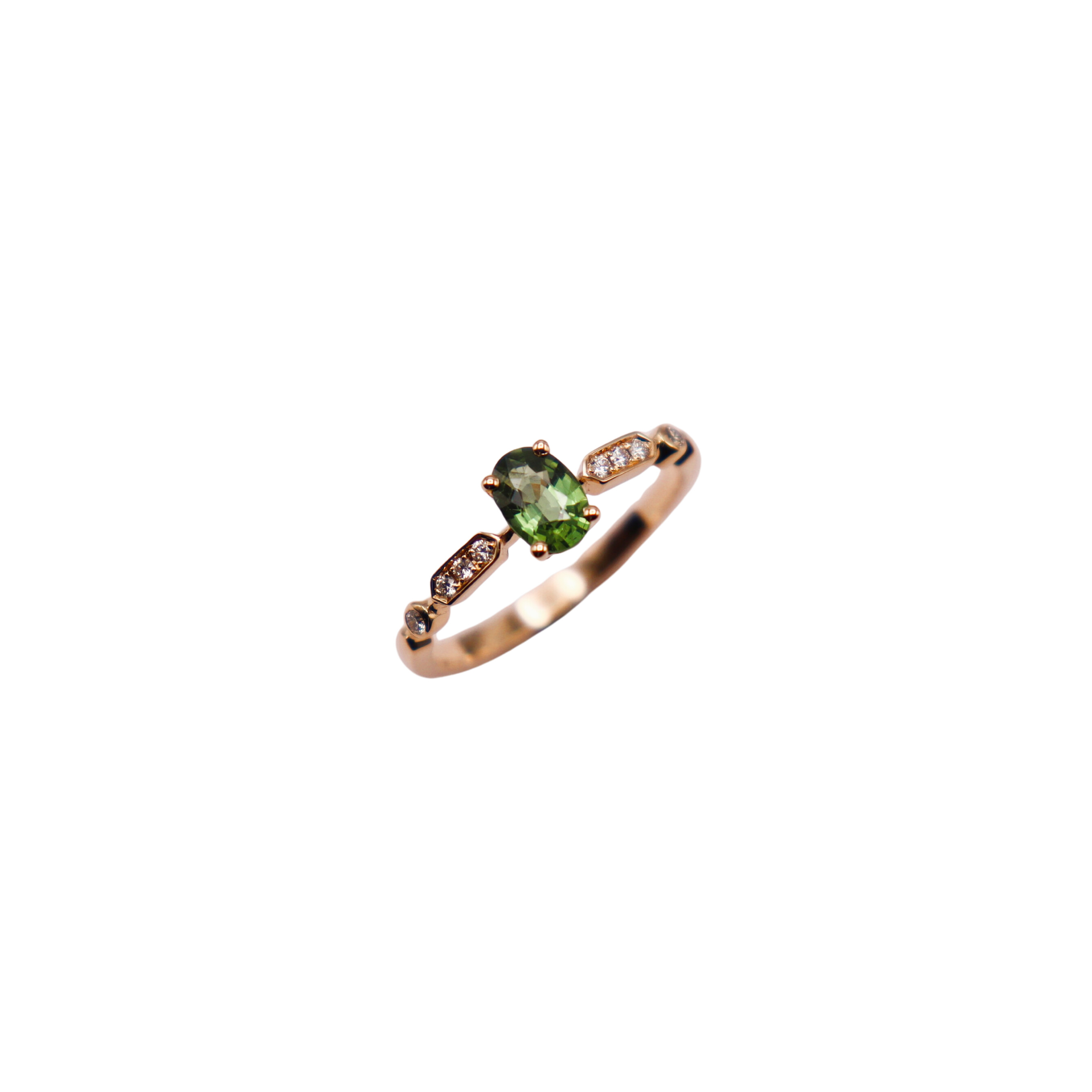 Bague Saphir vert et diamants en or rose vue 1