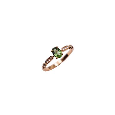 Bague Saphir vert et diamants en or rose