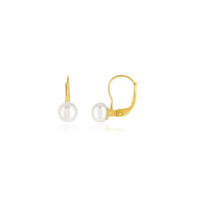 Boucles d'oreilles dormeuse or jaune et perle de 8 - 8.5