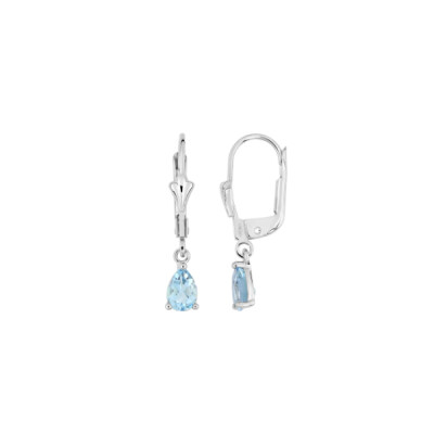 Boucles d'oreilles dormeuses en or blanc et topaze bleue