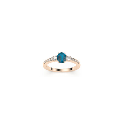 Bague or rose avec Saphir Teal et diamants