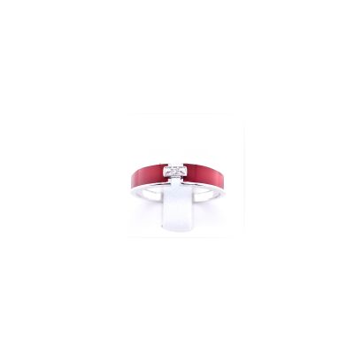 Bague Héléna or blanc, résine rouge et diamant