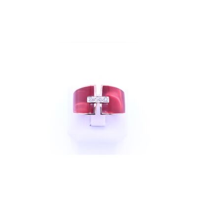 Bague HÉLÈNA en or rose, résine rouge et diamants