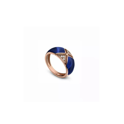 Bague Clozeau ASTRA en or rose, résine bleu prusse et diamants