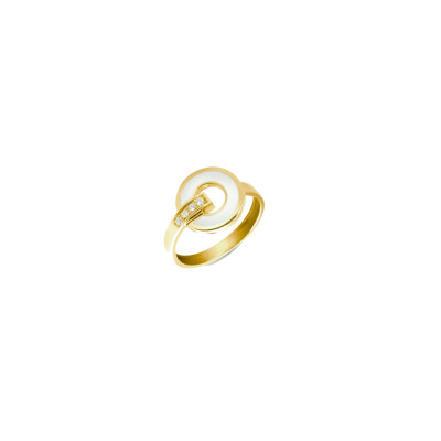 Bague or jaune, résine blanche et diamants