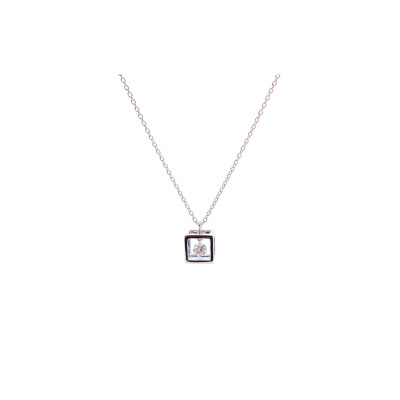 Collier cube en or blanc et diamant suspendu