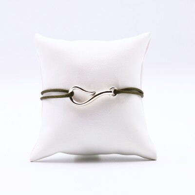 Bracelet hameçon en argent avec un cordon kaki