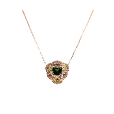 Pendentif Isabelle Langlois Flora Pensée en or jaune, diopside, péridote et quartz et diamant