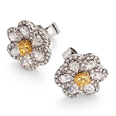 Boucles d'oreilles Little Sun en or blanc, diamants jaunes et diamants