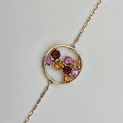 Bracelet Isabelle Langlois Sac de billes en or blanc, grenat, citrine et rhodolite
