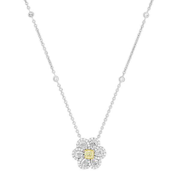 Collier Sun Flower diamants jaune & blanc or blanc & jaune