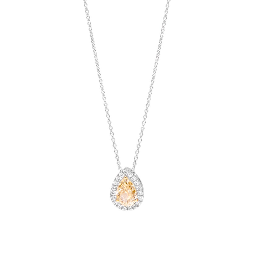 Collier Pure, diamant jaune taille poire et entourage diamants blanc