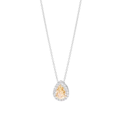 Collier Pure, diamant jaune taille poire et entourage diamants blanc