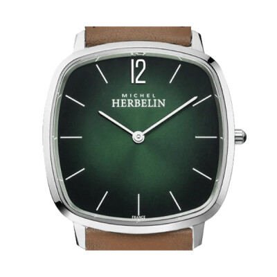 Montre Herbelin City quartz cadran vert bracelet cuir brun 36 mm