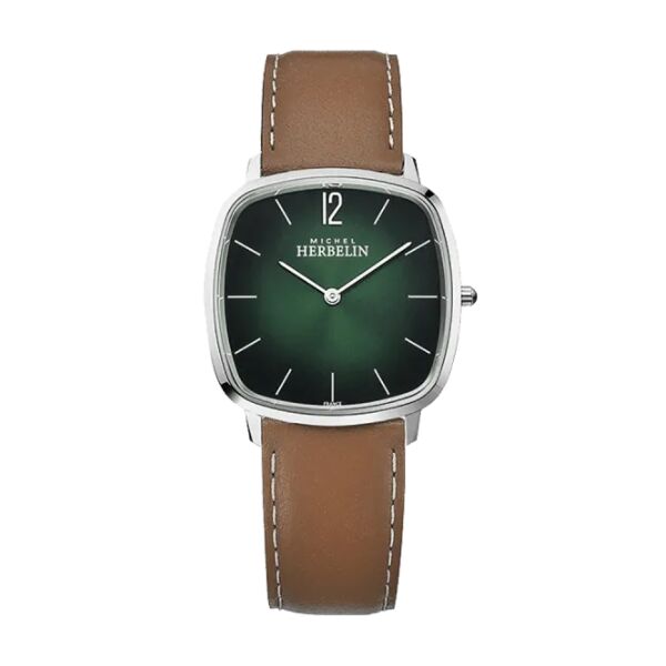 Montre Herbelin City quartz cadran vert bracelet cuir brun 36 mm