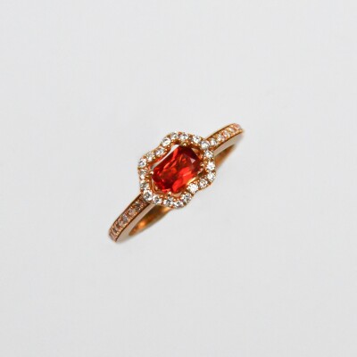 Bague Rullière Bernard "petite Fleurette" en or rose, diamants et saphir orange