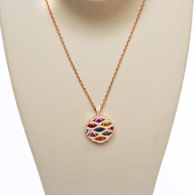 Collier Rullière Bernard "Arlequin" en or rose,  diamants et multi saphirs