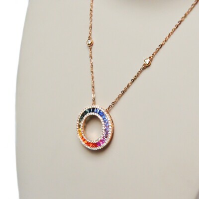 Collier Rullière Bernard "Rainbow" en or rose, diamants et multi saphirs