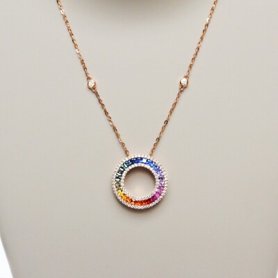 Collier Rullière Bernard "Rainbow" en or rose, diamants et multi saphirs