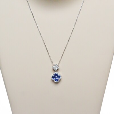 Collier Rullière Bernard "Duo Trèfle" en or blanc, diamants et saphirs