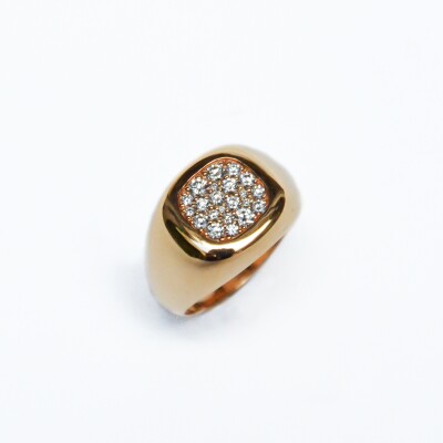 Bague chevalière Rullière Bernard en or rose et diamants