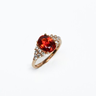 Bague Rullière Bernard en or rose, diamants et saphir