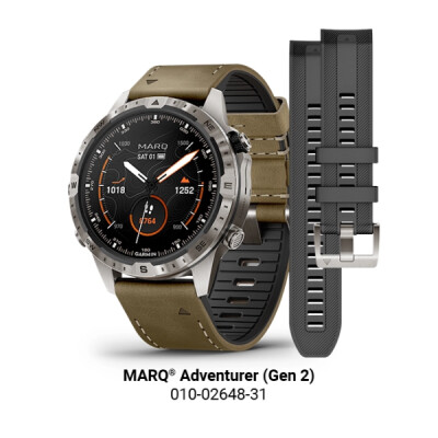 Montre Garmin Marq Gen 2 Adventurer saphir titane bracelets cuir marron et caoutchouc noir 46 mm