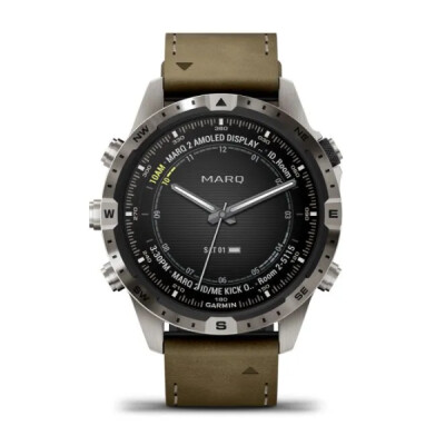 Montre Garmin Marq Gen 2 Adventurer saphir titane bracelets cuir marron et caoutchouc noir 46 mm
