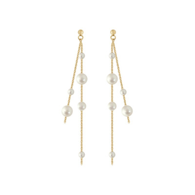 Boucles d'oreilles Claverin Parade en or jaune et perles blanches
