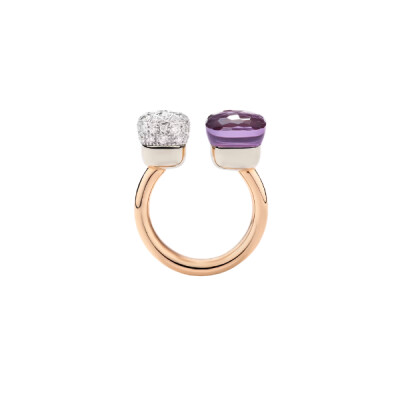 Bague Pomellato Nudo toi & moi en or rose, diamants et améthyste