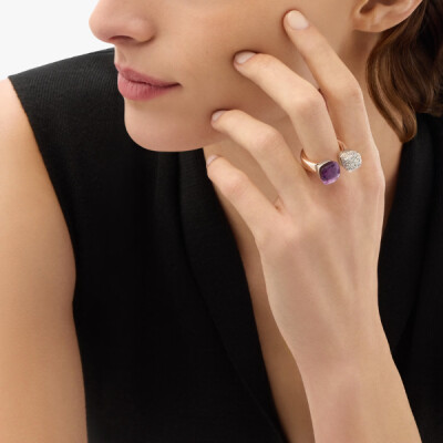 Bague Pomellato Nudo toi & moi en or rose, diamants et améthyste