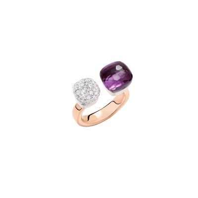 Bague Pomellato Nudo toi & moi en or rose, diamants et améthyste