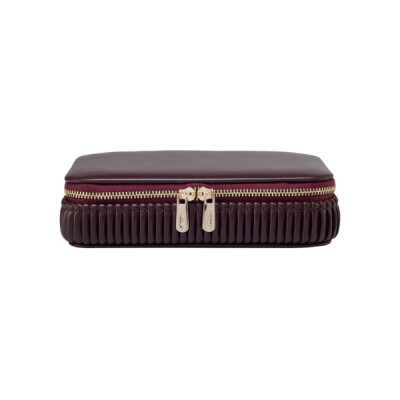 Étui à bijoux zippé Wolf 1834 Bella en cuir bordeaux