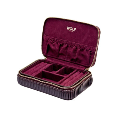 Étui à bijoux zippé Wolf 1834 Bella en cuir bordeaux