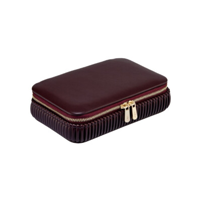 Étui à bijoux zippé Wolf 1834 Bella en cuir bordeaux