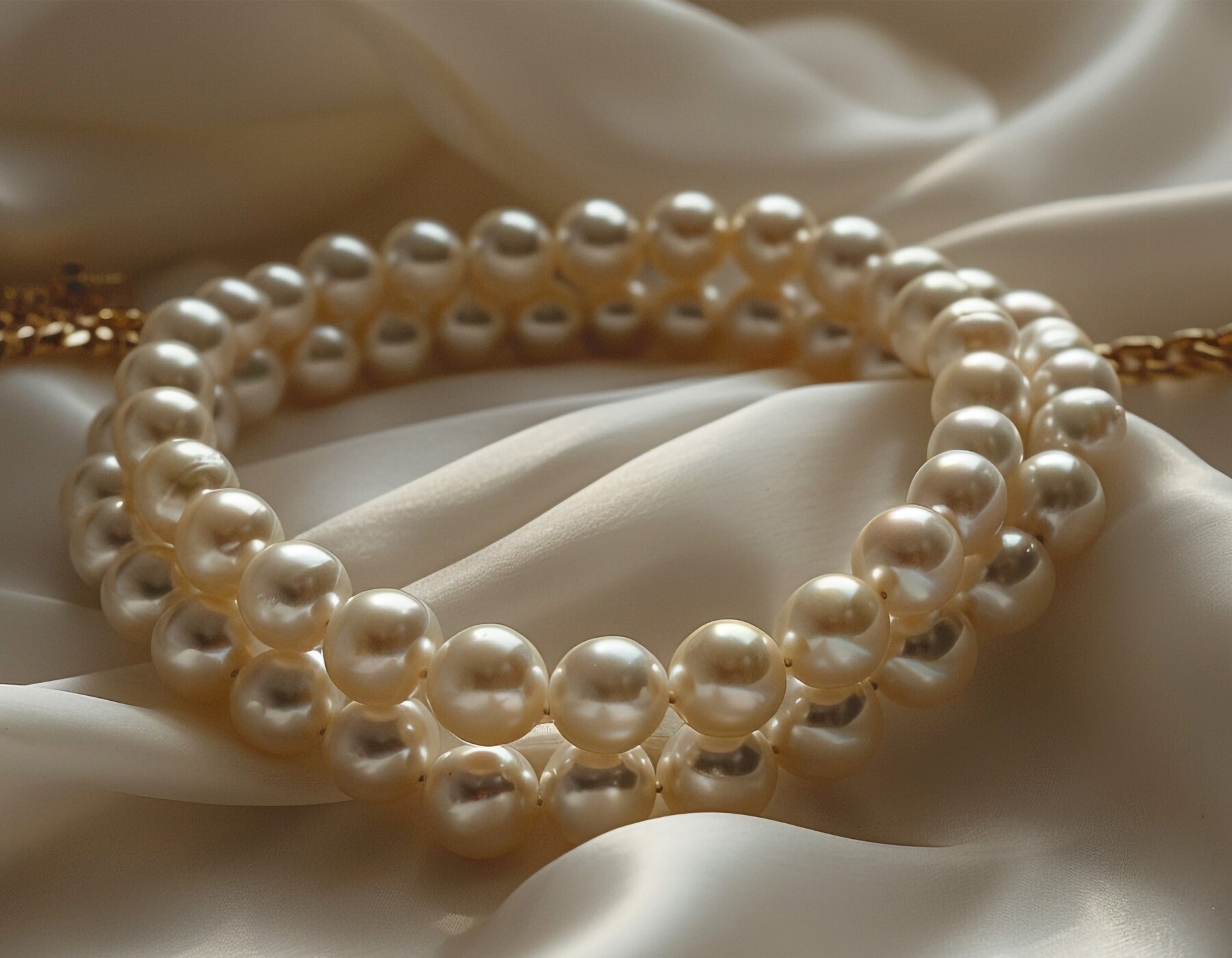Gold Chain and Pearls on Satin