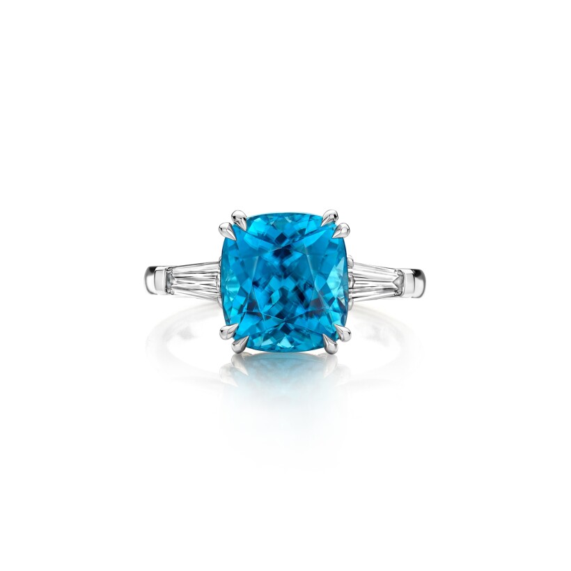 Three Stone Cushion Zircon and Diamond Ring